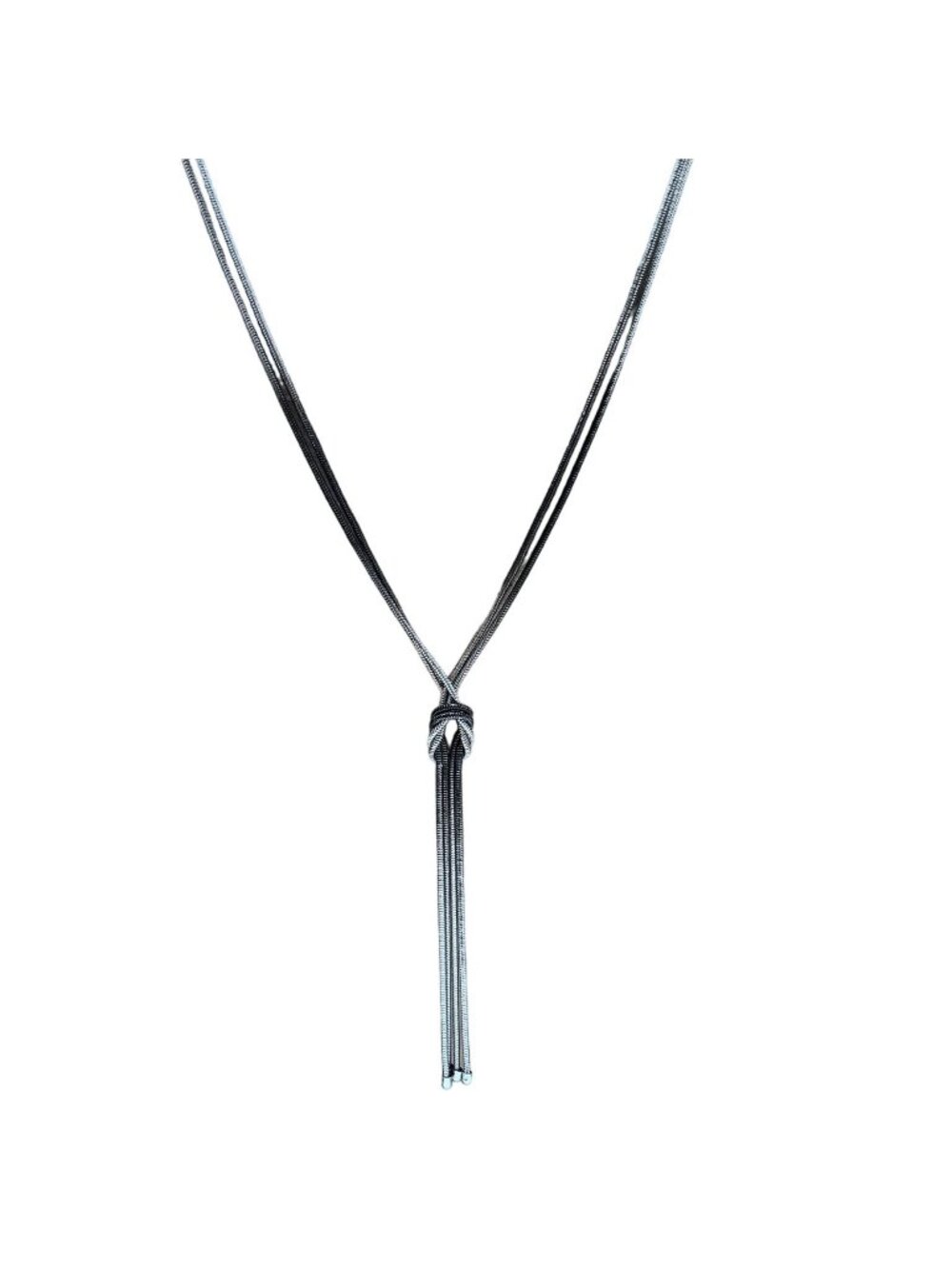 Elegant Metallic Cable Necklace Black Gray Knotted Y-Drop Tassel Necklace Women